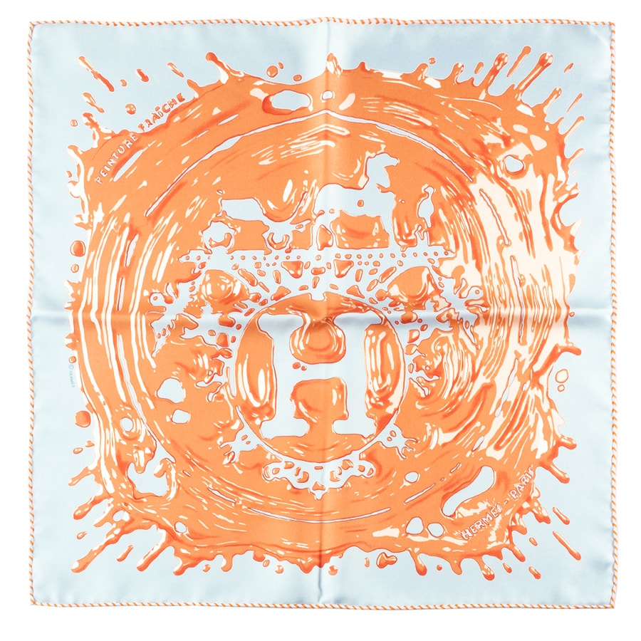 HERMES エルメス スカーフ カレ45 ガヴロッシュ Peinture Fraiche ペンキ塗りたて 892685S 02 カレ45 シルク ブルー オレンジ【中古】