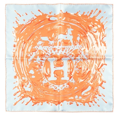 HERMES エルメス スカーフ カレ45 ガヴロッシュ Peinture Fraiche ペンキ塗りたて 892685S 02 カレ45 シルク ブルー オレンジ【中古】