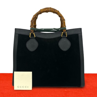 GUCCI グッチ バンブー スウェード レザー ハンドバッグ ブラック
35013