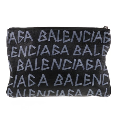 BALENCIAGA バレンシアガ キャリークリップM クラッチバッグ クラッチバッグ 535532 レザー レザー ブラック ライトブルー メンズ【中古】