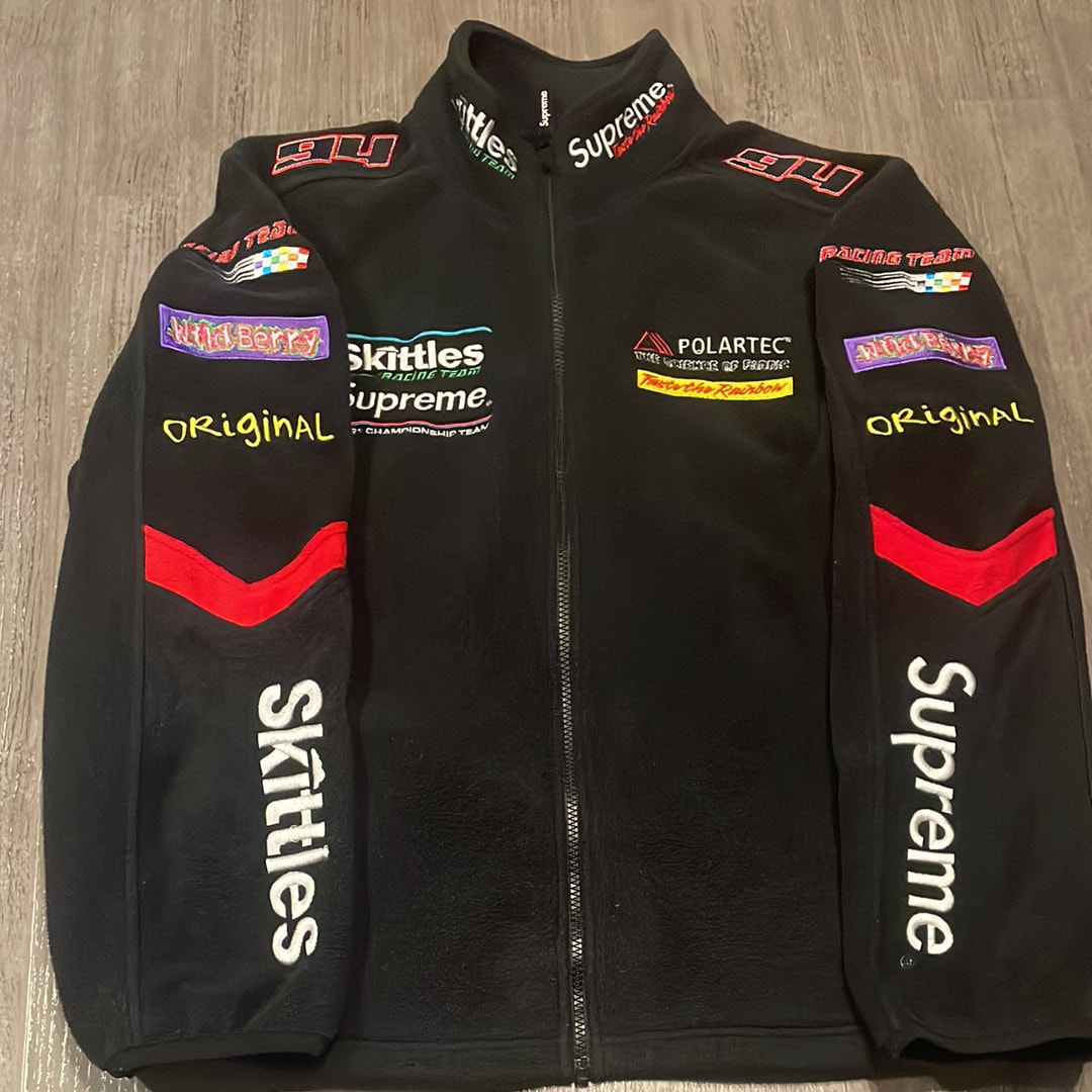 Supreme Mister Cartoon Embroidered Leather Jacket 