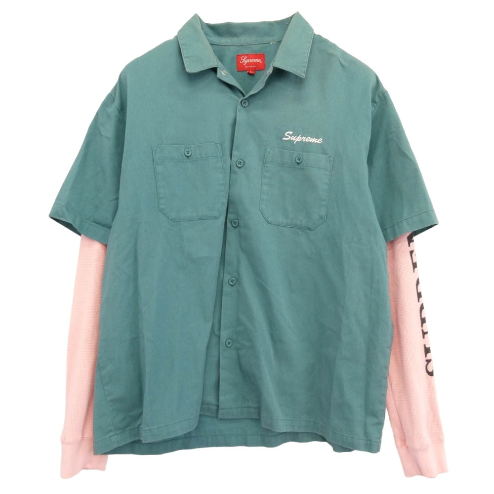 Supreme シュプリーム 長袖シャツ 21AW Thermal Work Shirt サーマル ワークシャツ グリーン系 ピンク系 L【中古】