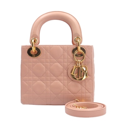 ディオール レディディオールミニ カナージュ ショルダーバッグ レザー ピンク レディース Dior 中古