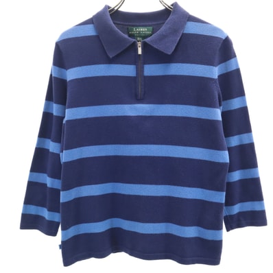 LAUREN RALPH LAUREN ローレンラルフローレン ボーダー柄 7分袖 ラガーシャツ P/S ネイビー