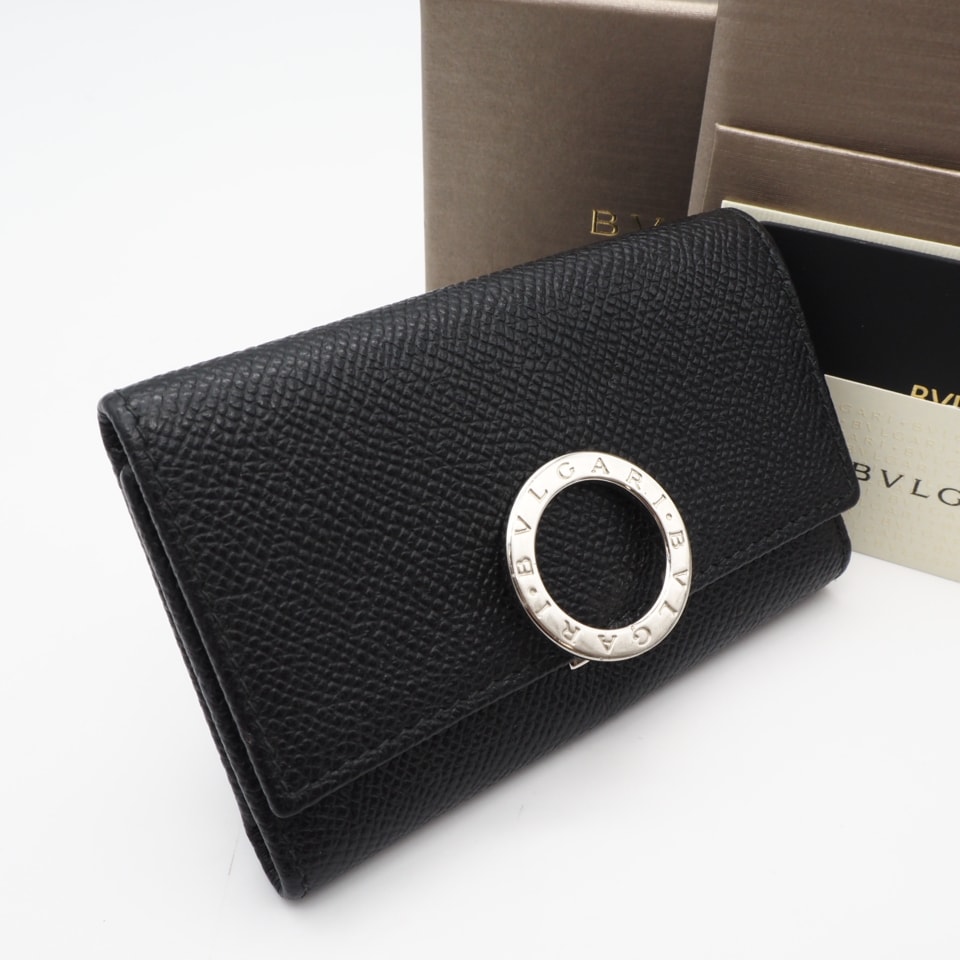 美品 BVLGARI ブルガリ グレインレザー ブルガリブルガリ キーケース 30422 キーケース ブラック グレインレザー メンズ