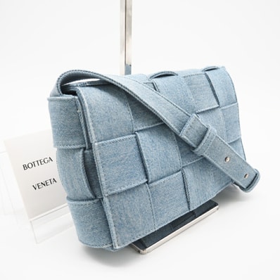 美品 BOTTEGAVENETA ボッテガヴェネタ マキシイントレチャート デニム ショルダー 710188 ショルダーバッグ ブルー デニム レディース