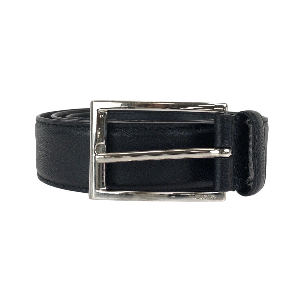 PRADA プラダ 90cm/36インチ ブラック 黒 シルバー金具 レザー ベルト 602456 【中古】