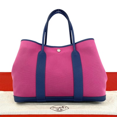 HERMES エルメス ガーデンパーティ PM トワルオフィシエ ネゴンダ ハンドバッグ マグノリア ブルーブライトン ピンク
619-3