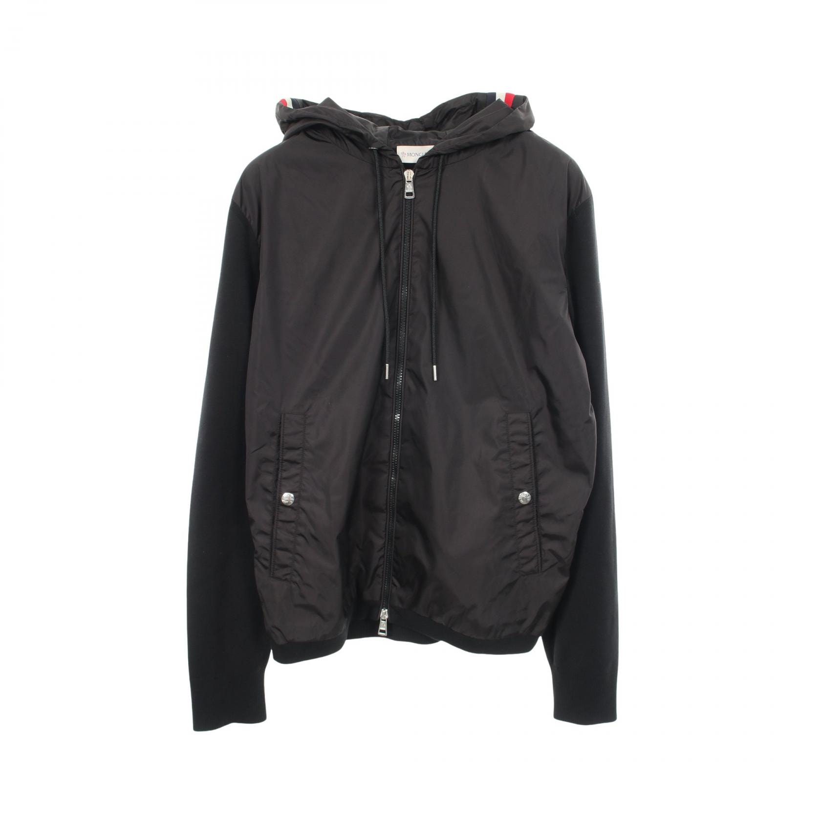 モンクレール MONCLER ニット切替 ジップアップパーカー 衣料品 アウター ナイロン コットン メンズ ブラック系 【中古】