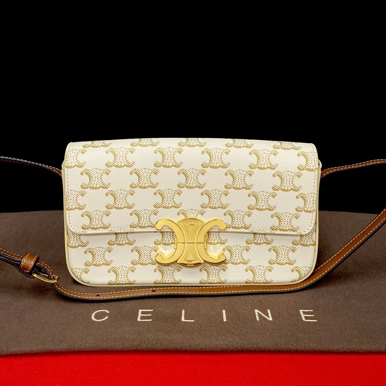 CELINE セリーヌ マカダム ブラゾン 柄 トリオンフ 金具 レザー PVC ショルダーバッグ ブラウン
 91210
