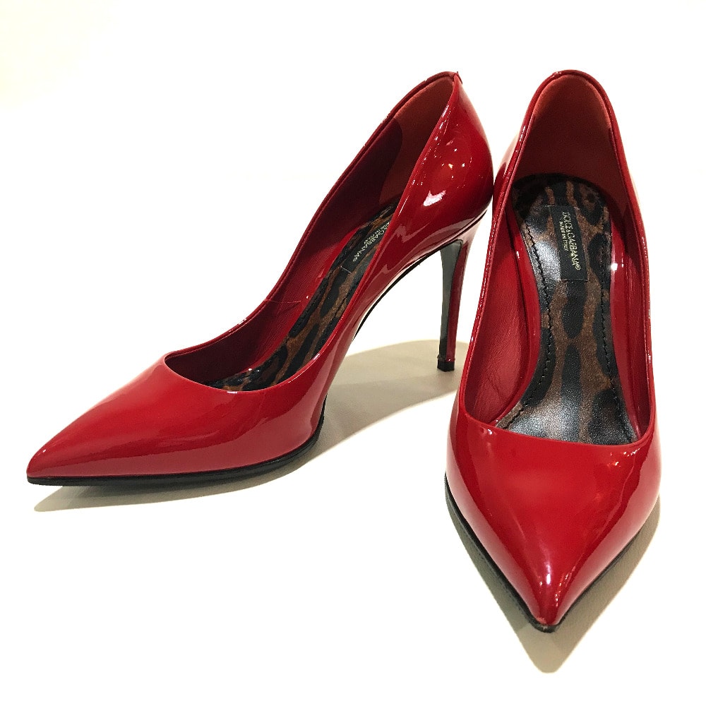 ドルチェアンドガッバーナ DOLCE&GABBANA KATE レオパードソール 豹柄 CD0039-AC062 アパレル ハイヒール 靴 パンプス パテントレザー レッド 新品同様