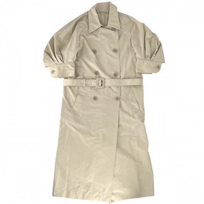 PRADA プラダ トレンチコート パフスリーブ アウター ジャケット ロングコート アパレル 服 五分袖 36 ベージュ コットン ポリエステル レディース 春 秋 美品【中古品】