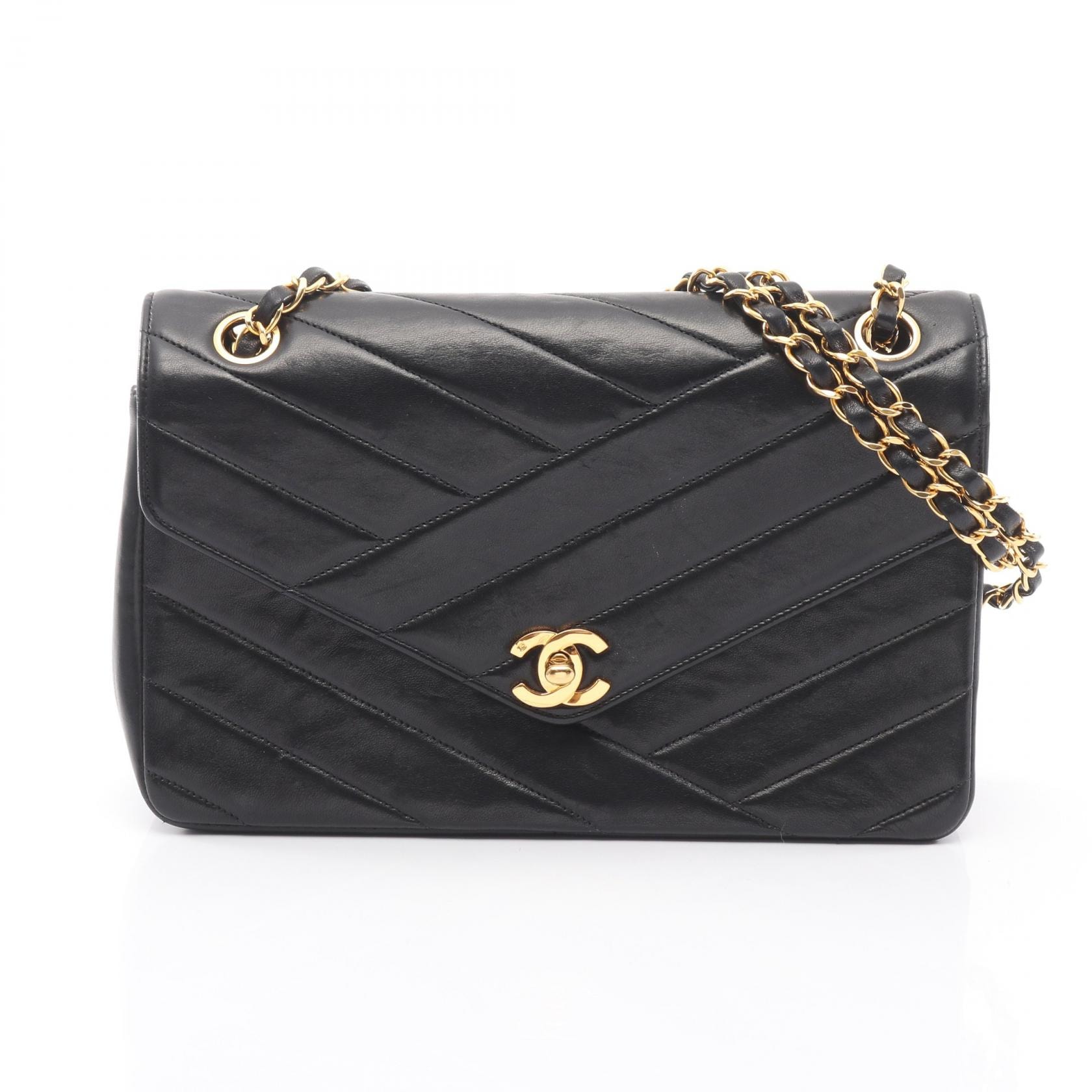 シャネル CHANEL バイアスステッチ ショルダーバッグ バッグ ラムスキン(羊革) レディース ブラック系 【中古】