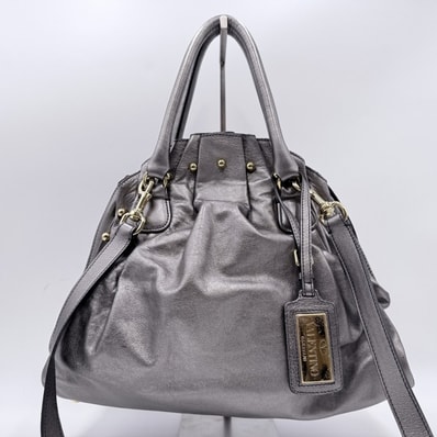 VALENTINO GARAVANI(ヴァレンティノ ガラヴァーニ)スタッズ レザー 2WAY ハンドバッグ/ショルダーバッグ メタリックグレー ゴールドトーン金具 レディース