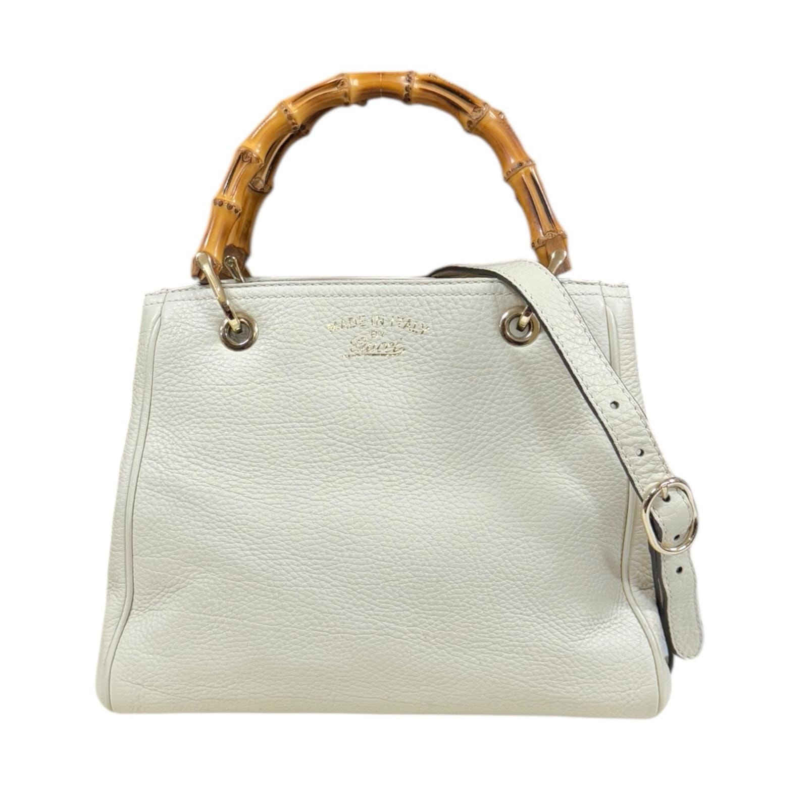 グッチ バンブー ショルダーバッグ レザー 336032 ホワイト レディース GUCCI  中古