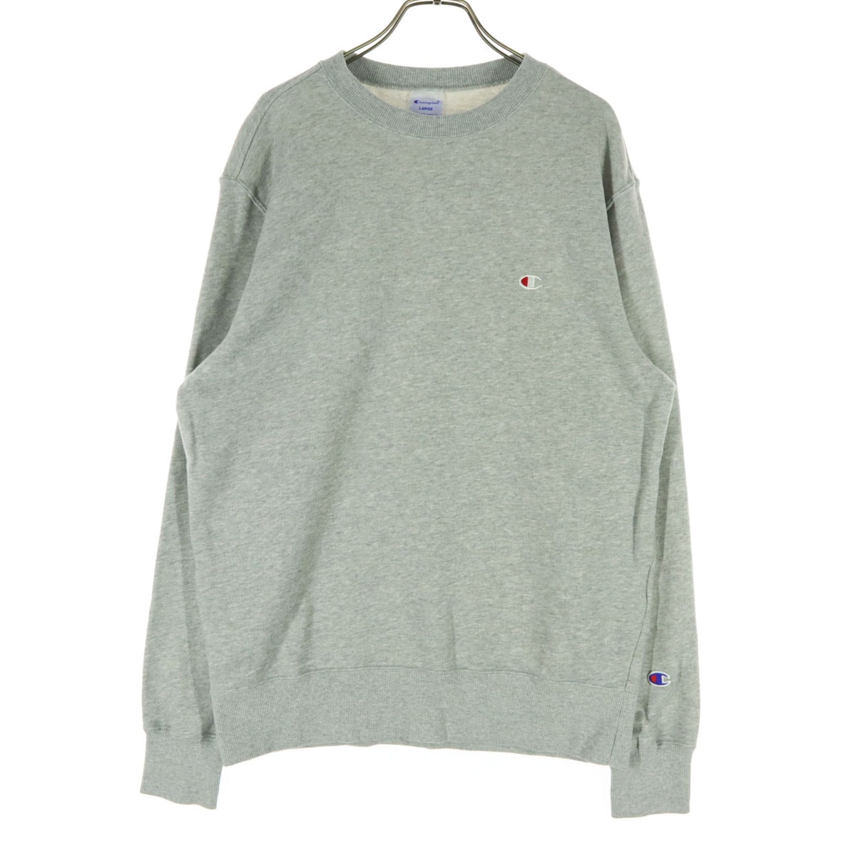 美品 Champion チャンピオン ワンポイントロゴ 長袖 クルーネック スウェット トレーナー L グレー