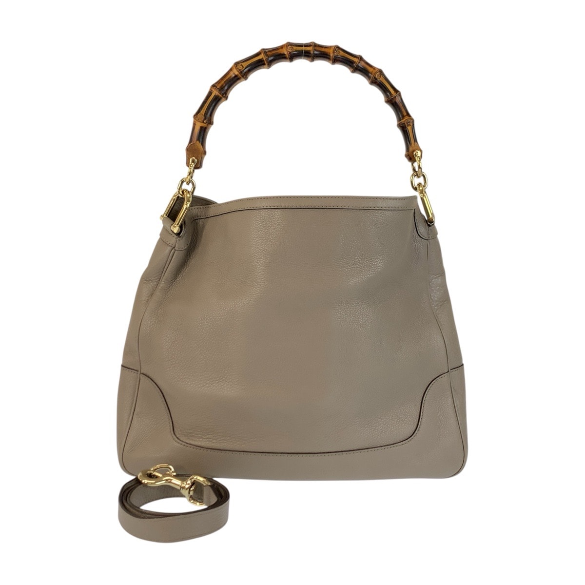 美品 GUCCI グッチ バンブー ダイアナ ベージュ グレージュ ゴールド金具 レザー ショルダーバッグ 2WAY 601014 【中古】