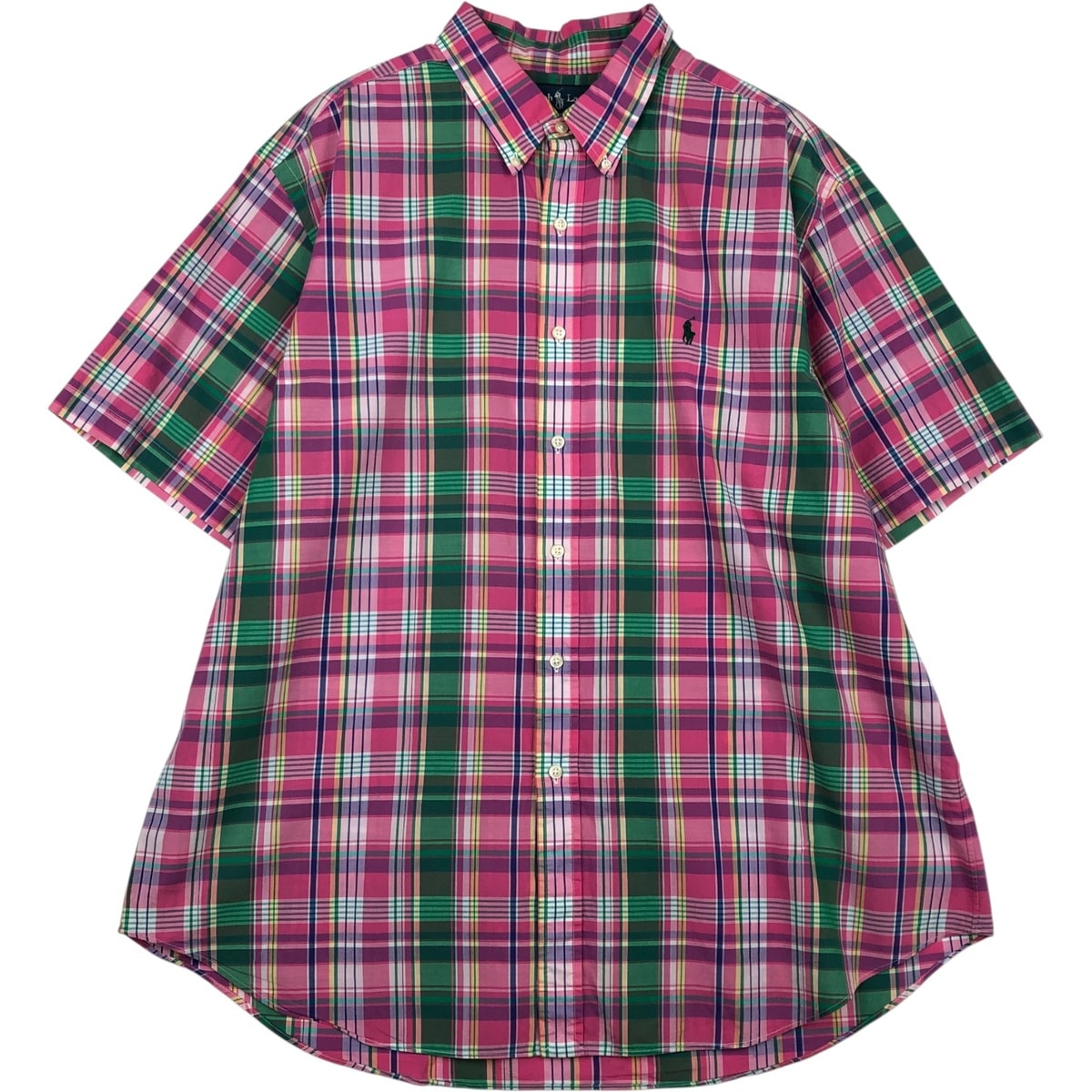 古着 ラルフローレン Ralph Lauren CLASSIC FIT マドラスチェック 半袖 ボタンダウン チェックシャツ メンズXXL相当/eaa639485