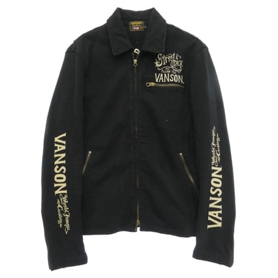 VANSON バンソン Street & Track 刺繍 ジップ ジャケット ブラック系 L【中古】