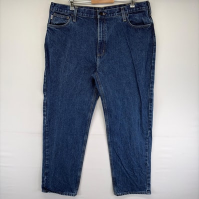 古着 カーハート Carhartt デニム パンツ ワンポイントロゴ 大きいサイズ ジーンズ ジーパン ジッパーフライ w42 L34 ブルー系 メンズ