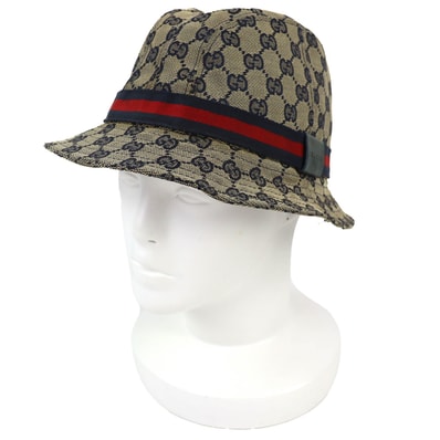 美品 グッチ GGキャンバス バケットハット 帽子 M 030367