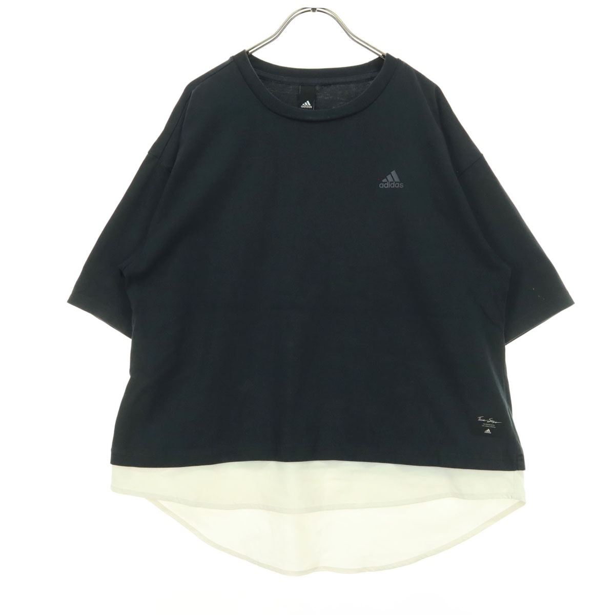 adidas アディダス ワンポイントロゴ 半袖 レイヤード風 Tシャツ M ブラック