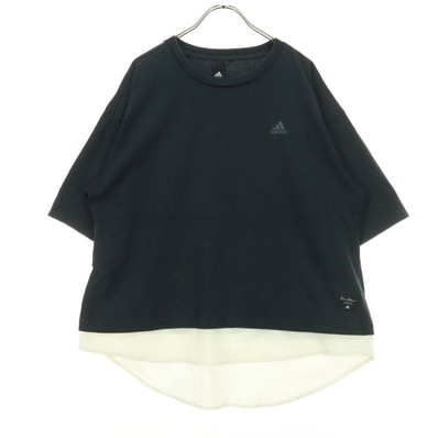 adidas アディダス ワンポイントロゴ 半袖 レイヤード風 Tシャツ M ブラック