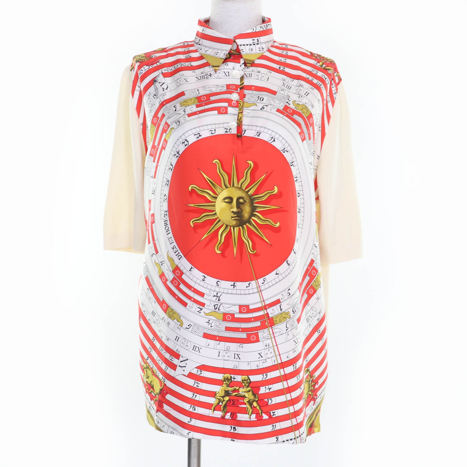 極美品 エルメス 半袖ポロシャツ 占星術 アイボリー レッド系 レディース M