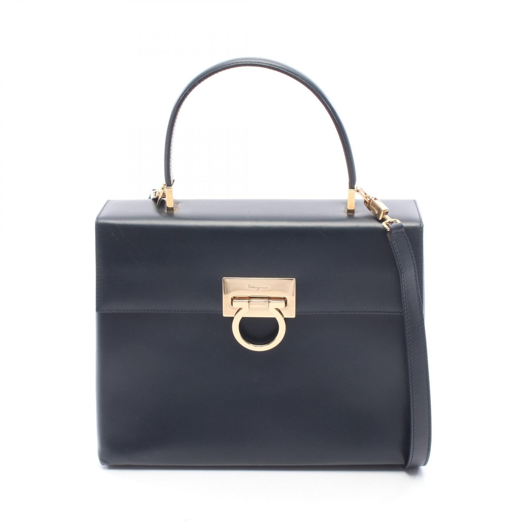 サルヴァトーレフェラガモ Salvatore Ferragamo ガンチーニ 2WAY ハンドバッグ バッグ レザー レディース ブラック系 【中古】