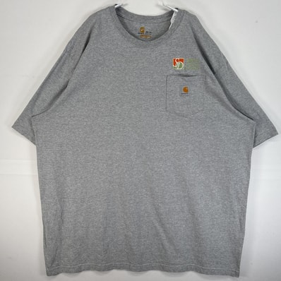 古着 カーハート Carhartt 半袖Tシャツ 大きいサイズ 肉厚 ワンポイント ロゴ 胸ポケ 3XL グレー 無地 メンズ