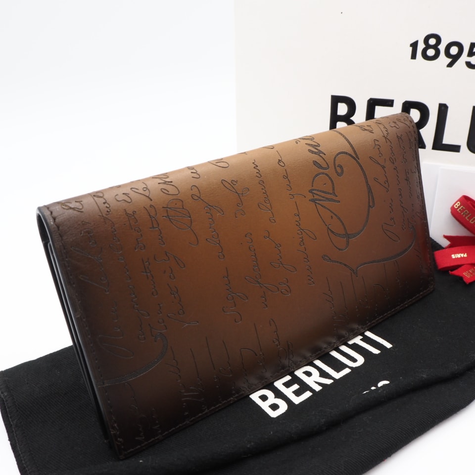 極美品 Berluti ベルルッティ ヴェネチア カーフレザー エスパス フラップ ロングウォレット cacao intenso 235751 長財布 ブラウン ブラック ヴェネチア カーフレザー メンズ