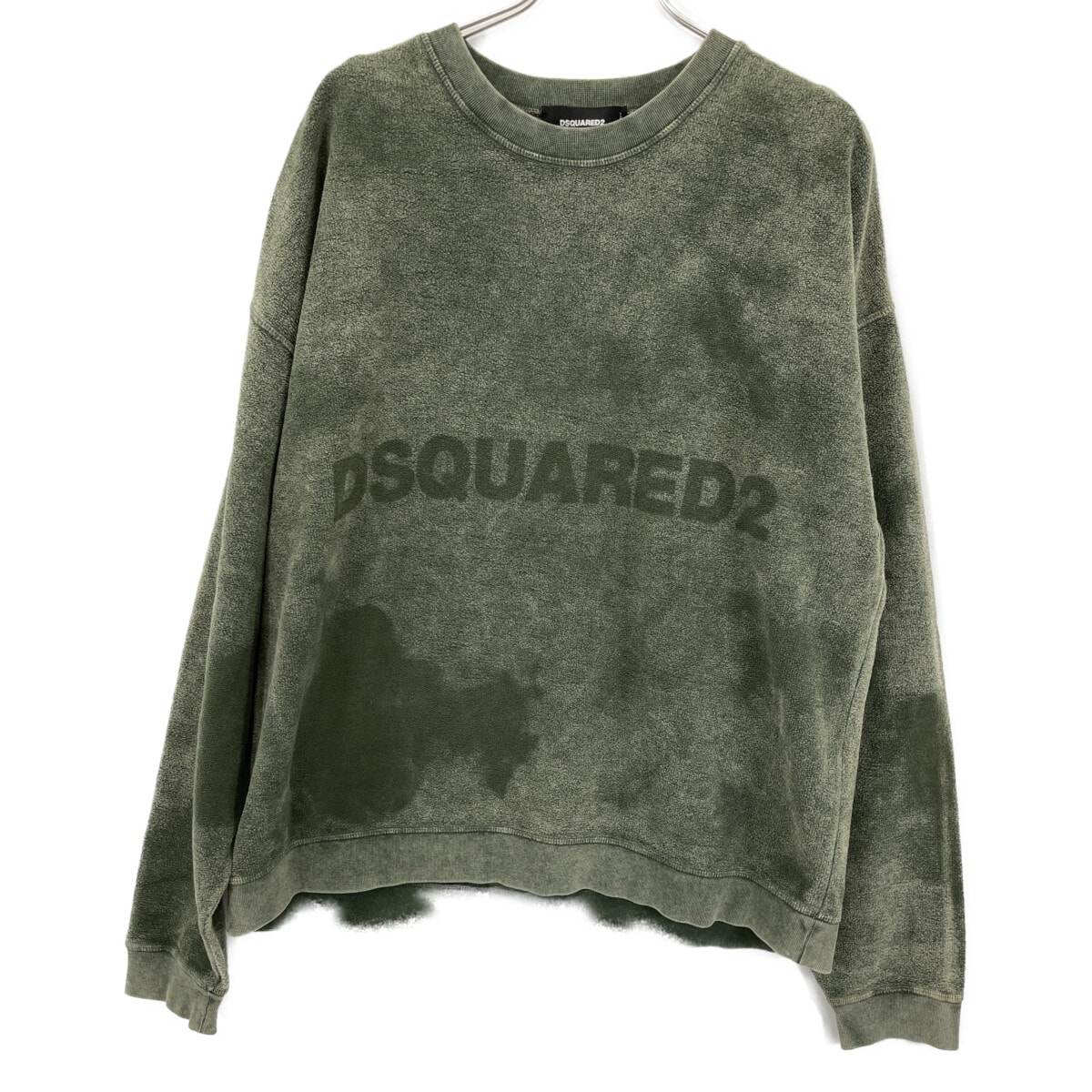 ディースクエアード 24年 S71GU0698 グリーン ガーメントダイ ロゴスウェットシャツ L