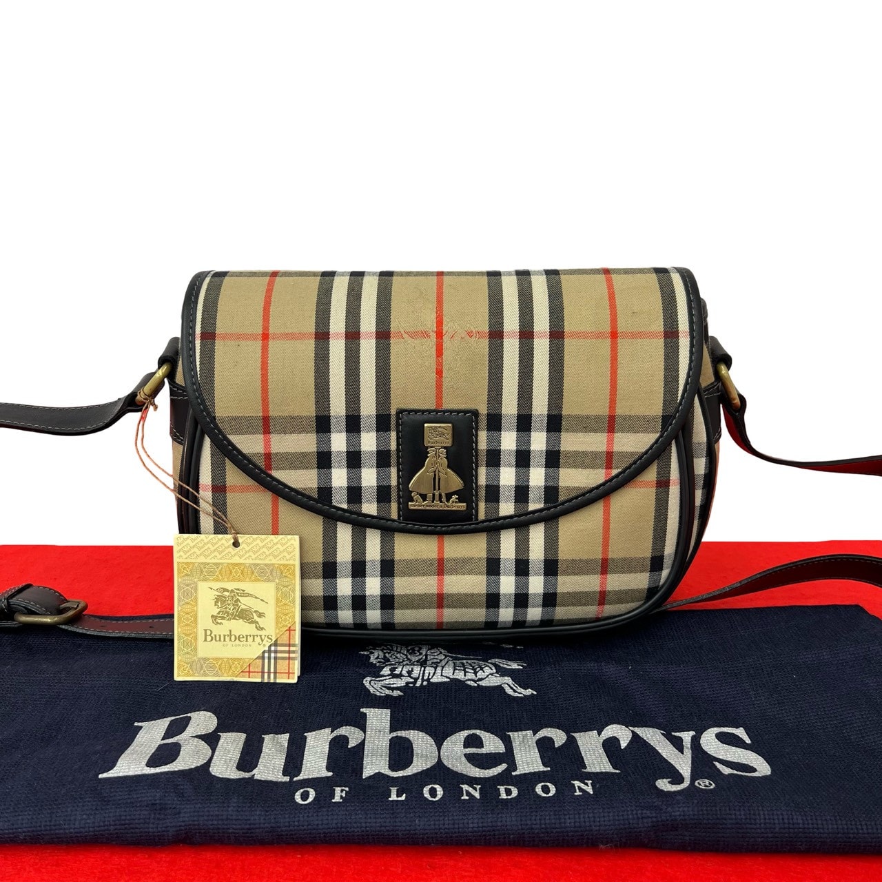 BURBERRY バーバリー ノバチェック 柄 キャンバス レザー ショルダーバッグ ベージュ
 60270