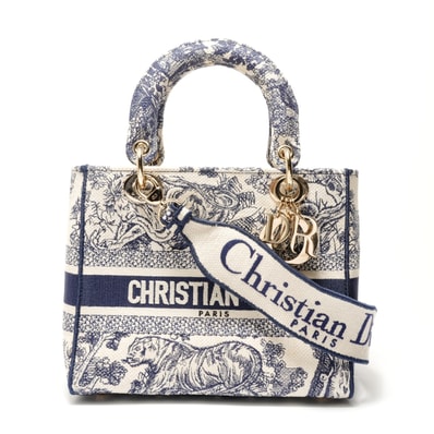 ディオール Dior レディ ディオール ミディアム 刺繍 ハンドバッグ【中古】