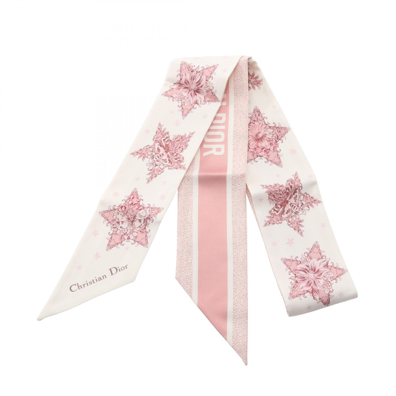 ディオール Dior ミッツァ LUCKY STAR リボン スカーフ 衣料品 シルク レディース ホワイト系 / ピンク系 【中古】