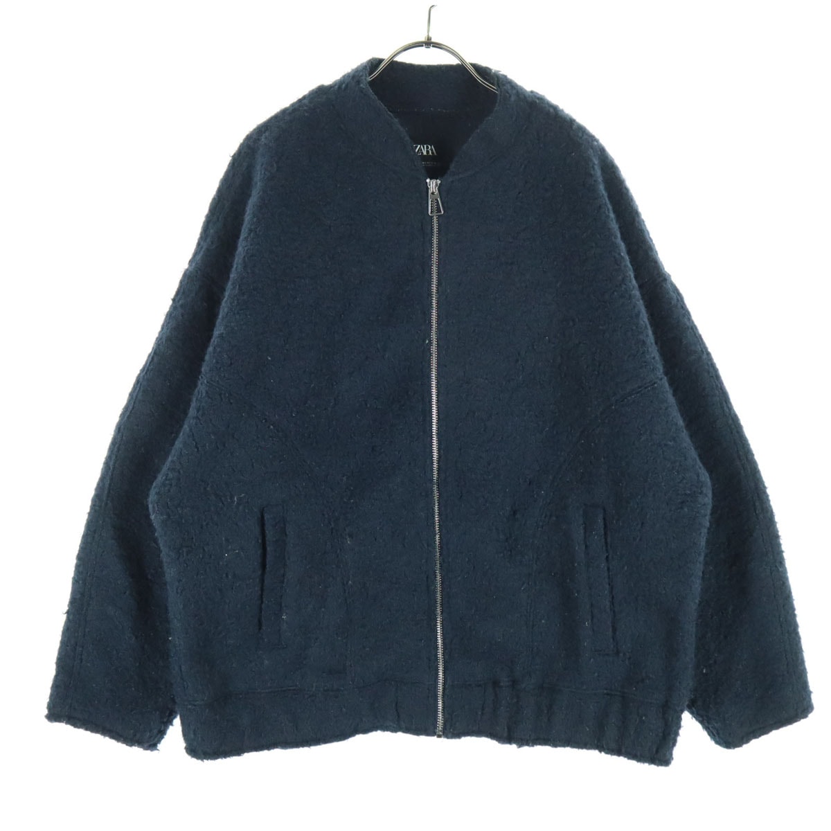 ZARA ザラ 長袖 ブークレ ジップジャケット M-L ネイビー