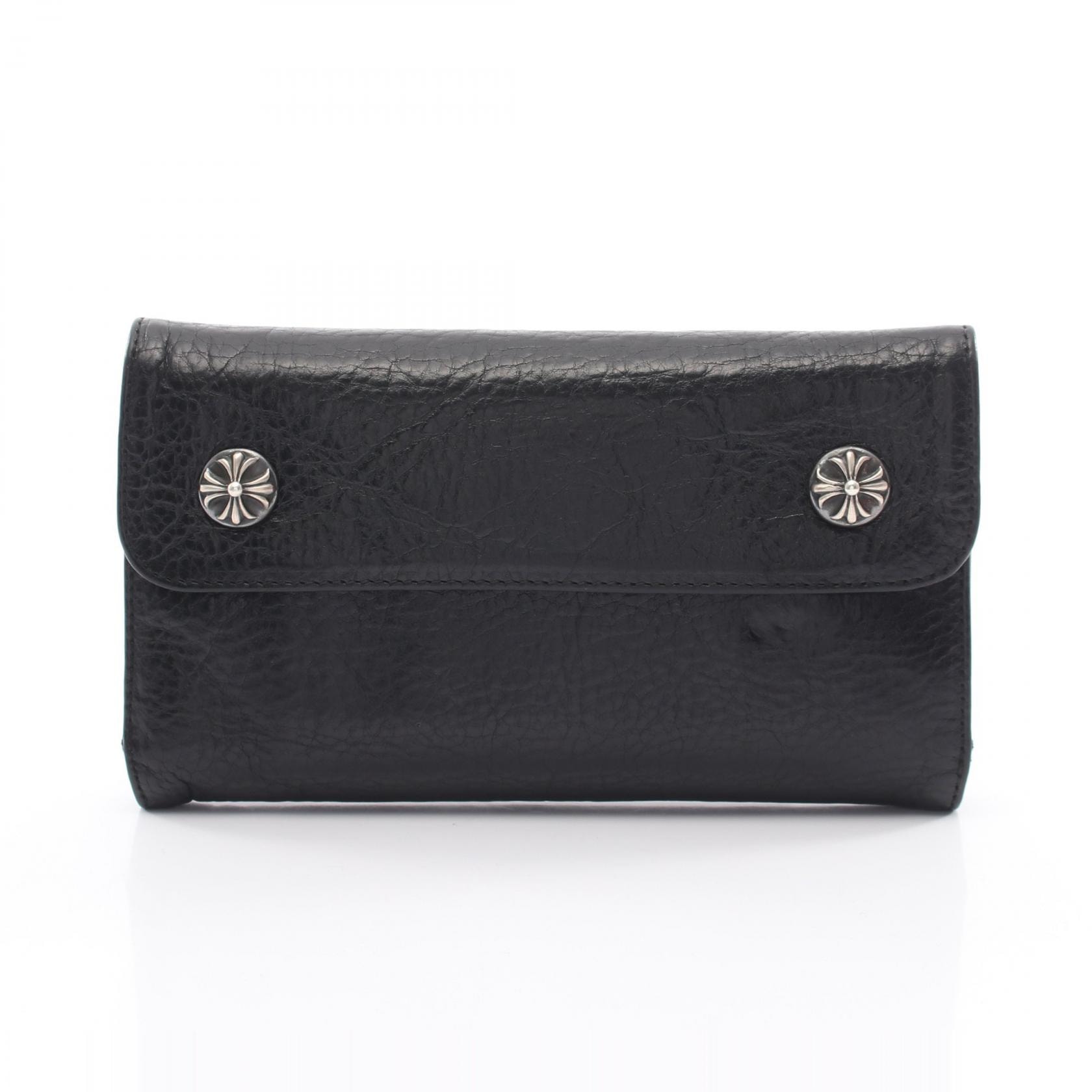 Chrome Hearts Wave Cross Ball Button Leather Wallet "Black/Silver"