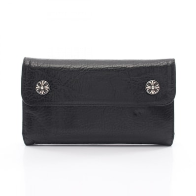 Chrome Hearts Wave Cross Ball Button Leather Wallet "Black/Silver"