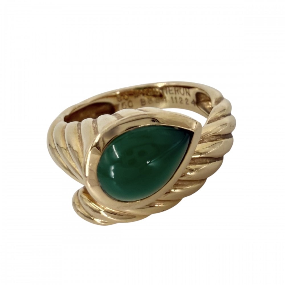 Boucheron ブシュロン 指輪 ツイスト セルパンボエム リング ジュエリー アクセサリー Au750 K18YG K18イエローゴールド    グリーンカルセドニー 約9.5号 レディース 約7.2g【中古品】