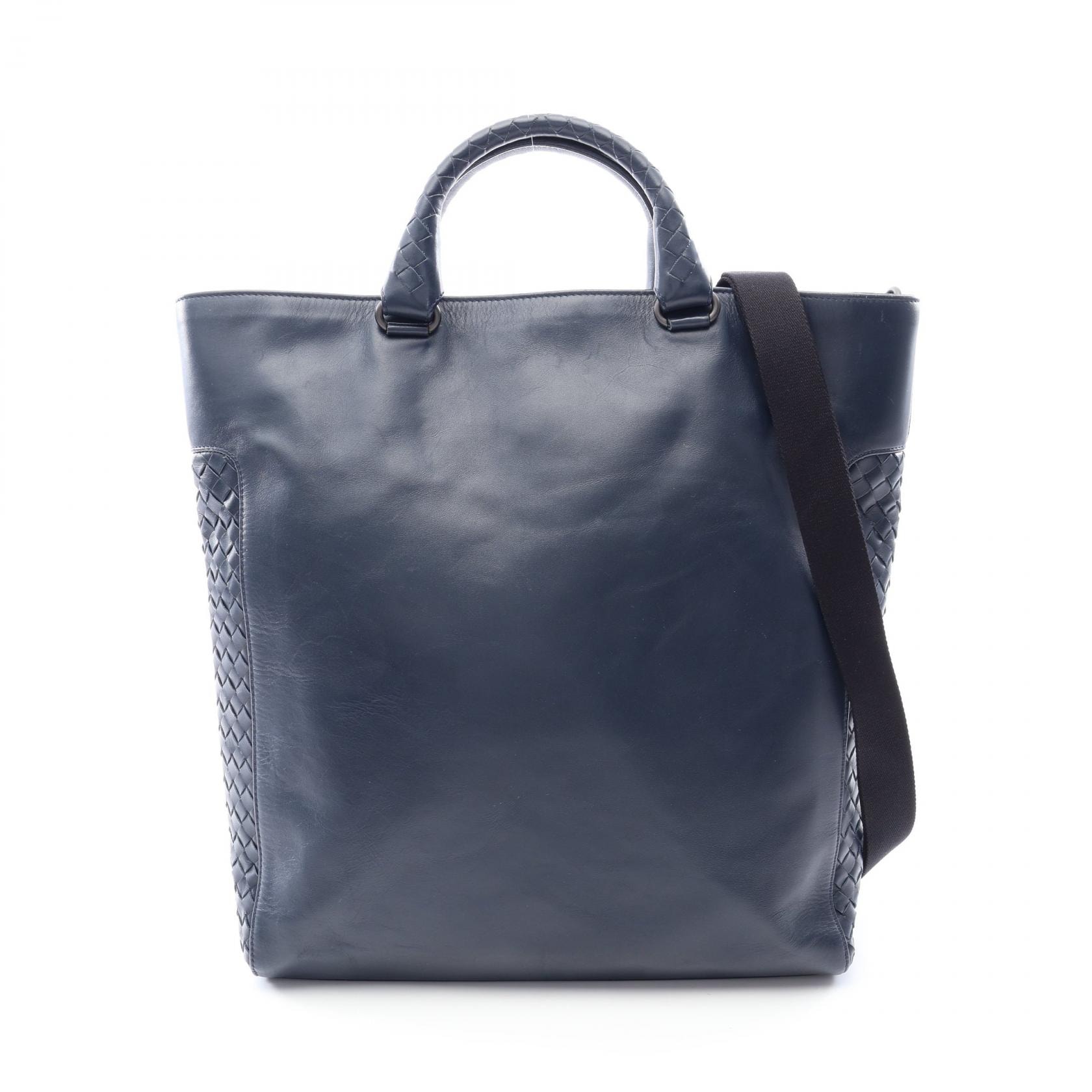 ボッテガヴェネタ BOTTEGA VENETA イントレチャート 2WAY トートバッグ バッグ レザー メンズ ネイビー系 【中古】
