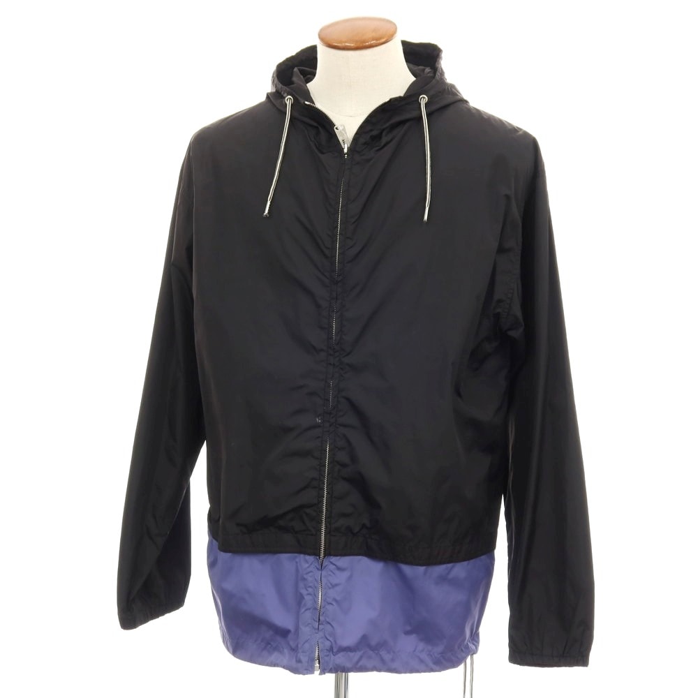 【中古】マルニ MARNI ナイロン フーデッド ジップアップブルゾン ブラックxスモークブルー【サイズ46】【メンズ】