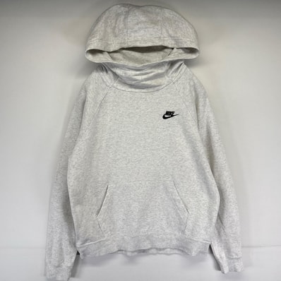 古着 ナイキ NIKE パーカー プルオーバー スウェット ワンポイントロゴ刺繍 フーディ M グレー系 メンズ