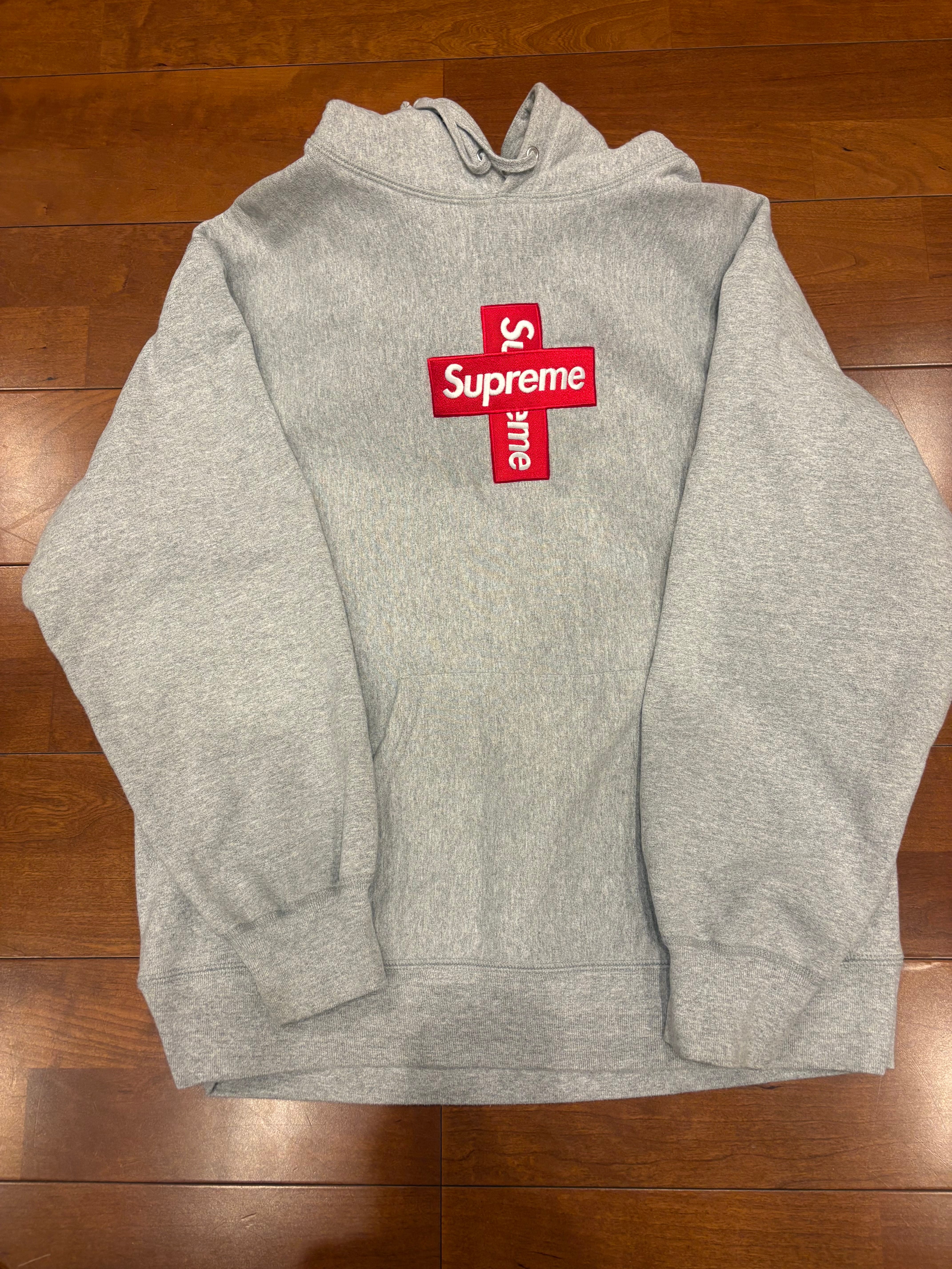 Supreme Cross Box Logo Hooded Sweatshirt "Grey"