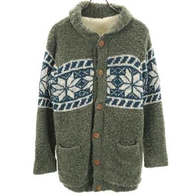 BEAMS HEART ビームスハート ノルディック柄 ブークレ ニットジャケット グレー 裏ボア