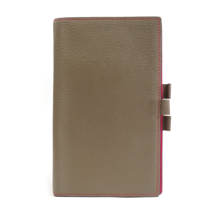 エルメス HERMES 手帳カバー レザー グレージュ/マゼンタ ユニセックス【中古】 e61061a