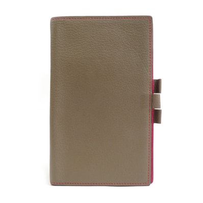 エルメス HERMES 手帳カバー レザー グレージュ/マゼンタ ユニセックス【中古】 e61061a