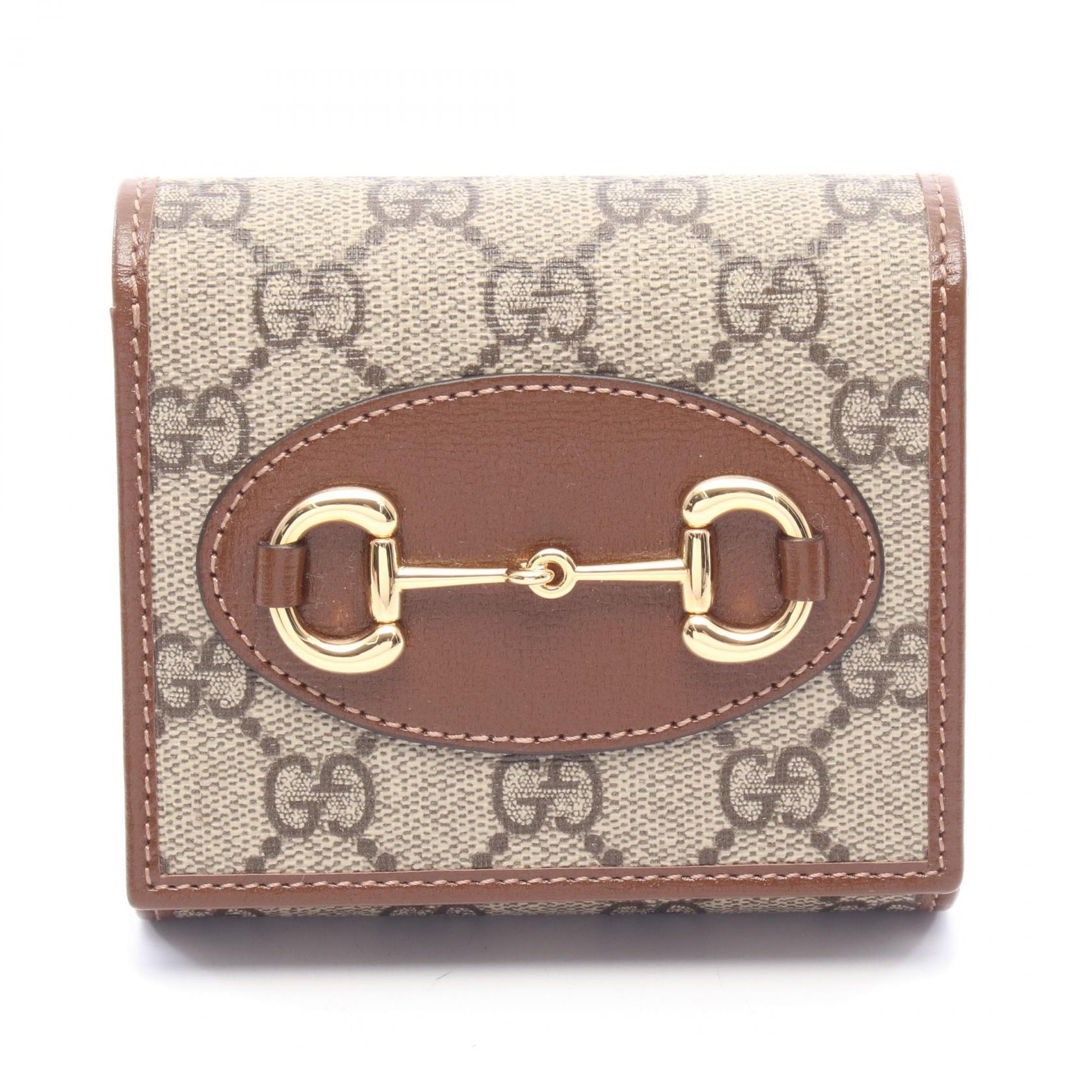 グッチ GUCCI ホースビット GGスプリーム 二つ折り財布 財布 レザー PVC レディース ベージュ系 / ブラウン系 621891 【中古】