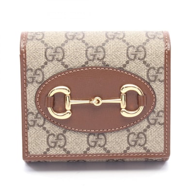 グッチ GUCCI ホースビット GGスプリーム 二つ折り財布 財布 レザー PVC レディース ベージュ系 / ブラウン系 621891 【中古】
