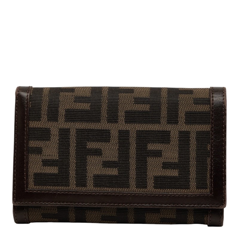 フェンディ ズッカ 二つ折り財布 2266 31052 008 ブラウン キャンバス レザー レディース FENDI 【中古】