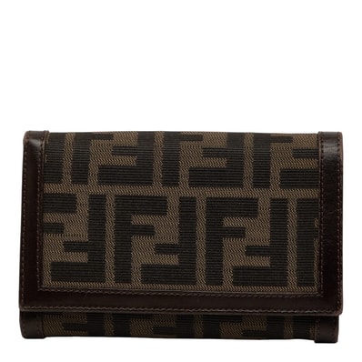 フェンディ ズッカ 二つ折り財布 2266 31052 008 ブラウン キャンバス レザー レディース FENDI 【中古】